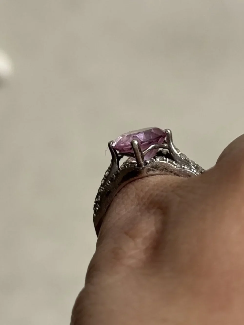 Sterling Silver 925 Pink Stone Ring Size 7 or 7.25